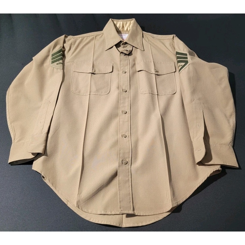 United States Marine Corps Creighton 15 1/2 32 Khaki Long‎ Sleeve Shirt E6 Ssgt